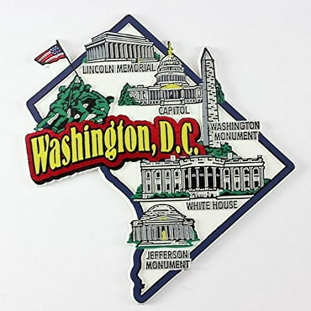 Washington D.C. Map and Landmarks Collage Fridge Collectible Souvenir Magnet