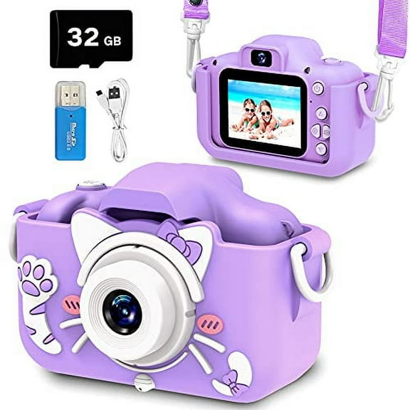 Goopow Kids Camera Toys for 3-8 Year Old Girls,Children Digital Video Camcorder Camera with Cartoon Soft Silicone Cover, Best Chritmas Birthday Festival Gift for Kids - 32G SD Card Included