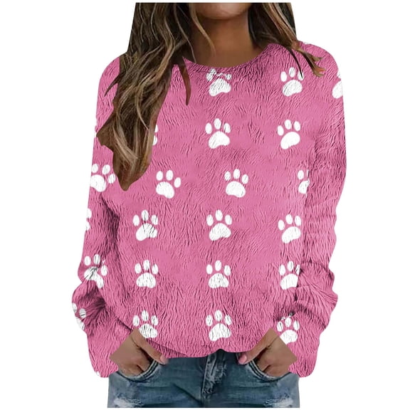 successthop Womens Graphic Sweatshirt Claws Flannel Drop Shoulder Crewneck Long Sleeve Sweaters Fall Tops Print Clothes