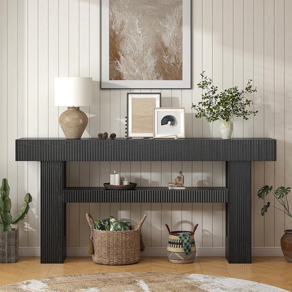 Frmobepts Fluted Console Table, Farmhouse 63" Long Narrow Entryway & Sofa Tables for Hallway, Tall Accent Table Behind Couch for Foyer Living Room, Black