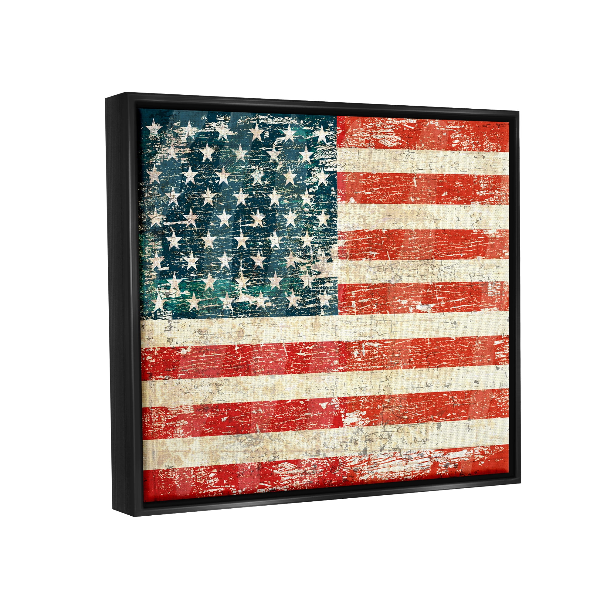 Stupell Industries Rustic American Flag Town & City Painting Black Floater Framed Art Print Wall Art, 31 x 25