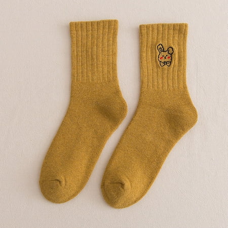 

ERTUTUYI Women s Cute Embroidery Socks Tube Socks Thick Warm Terry Socks Yellow