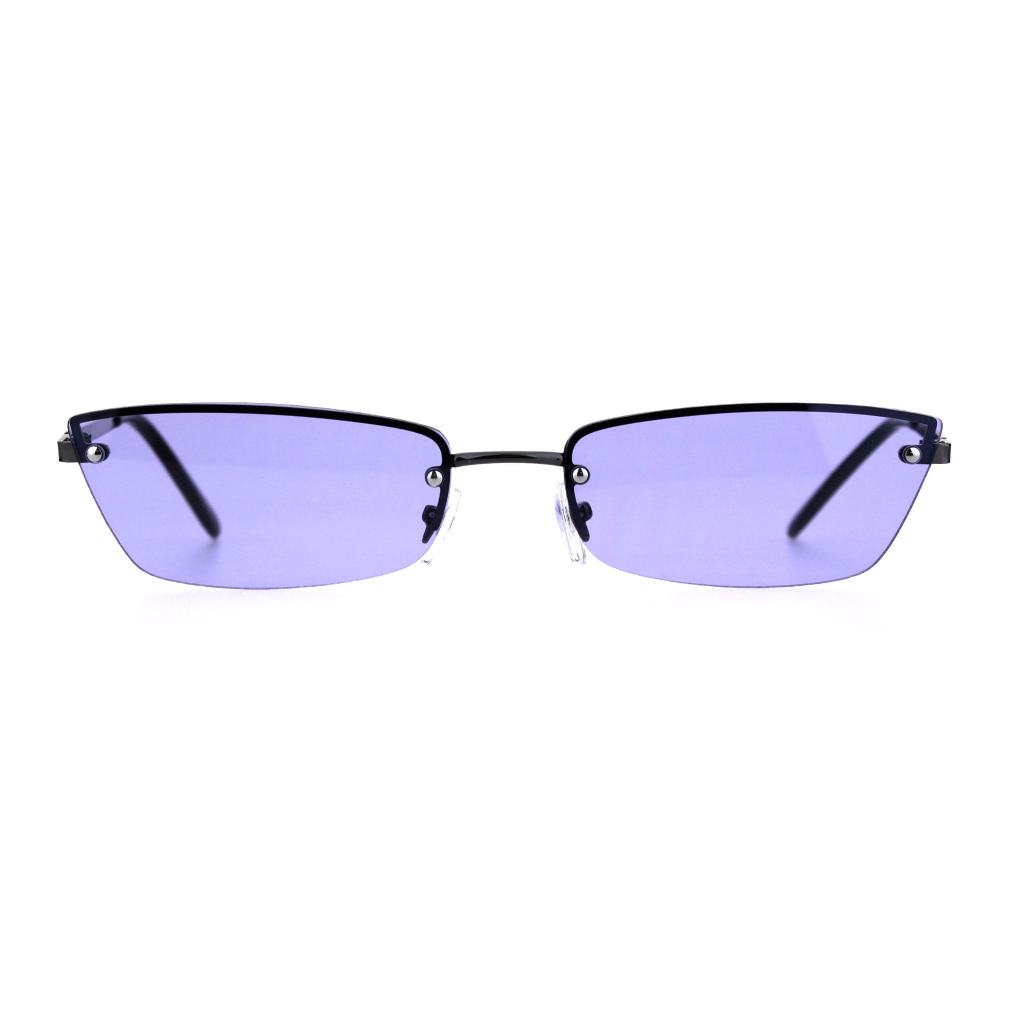 Womens Narrow Rectangular Rimless Cat Eye Hippie Color Lens Sunglasses Gold Pink Womens Narrow Rectangular Rimless Cat Eye Hippie Color Lens Sunglasses Gold Pink