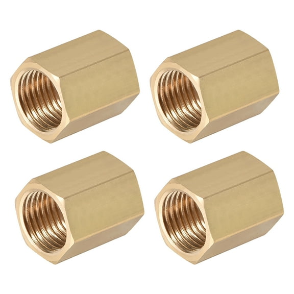 Unique Bargains Brass Pipe Fitting Connector Straight Hex Nipple Coupler 1/4 x 1/4 G Female Thread Gold Tone 4 pcs