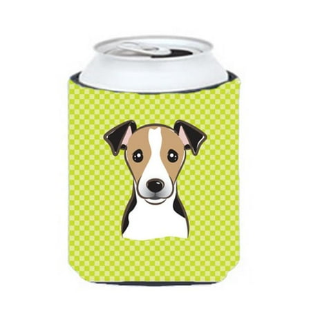 

Checkerboard Lime Green Jack Russell Terrier Can Or Bottle Hugger 12 Oz.