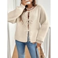 thumbnail image 2 of Womens Crew Neck Sweater Fall Winter Trendy Long Sleeve Casual Top Comfortable Daily Wear Cardigan Apricot L, 2 of 5