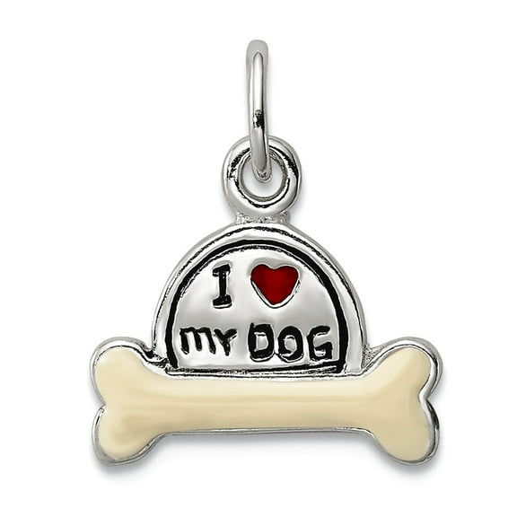 925 Sterling Silver Polished Enameled I Love My Animal Pet Dog Charm 15x12mm Wide Pendant Necklace for Women