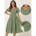 thumbnail image 2 of DARING DIVA Smocked Back Puff Short Sleeve Midi Dress XS Green, 2 of 6