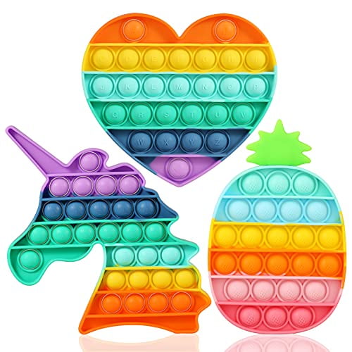 Dinosaur Silicone Squeeze It Fidgets Push Pop Bubble Sensory Fidget Toy Mouse Robot Stress Anxiety Relief Popper Toys for Autism ADHD Special Needs Rainbow Multicolor 4 Pack Set: Unicorn