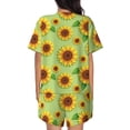 thumbnail image 3 of Naloa Sunflower Leaves Women's Short-Sleeved Pajama Set, Loungewear, Summer pajamas, Breathable Cozy - Medium, 3 of 9