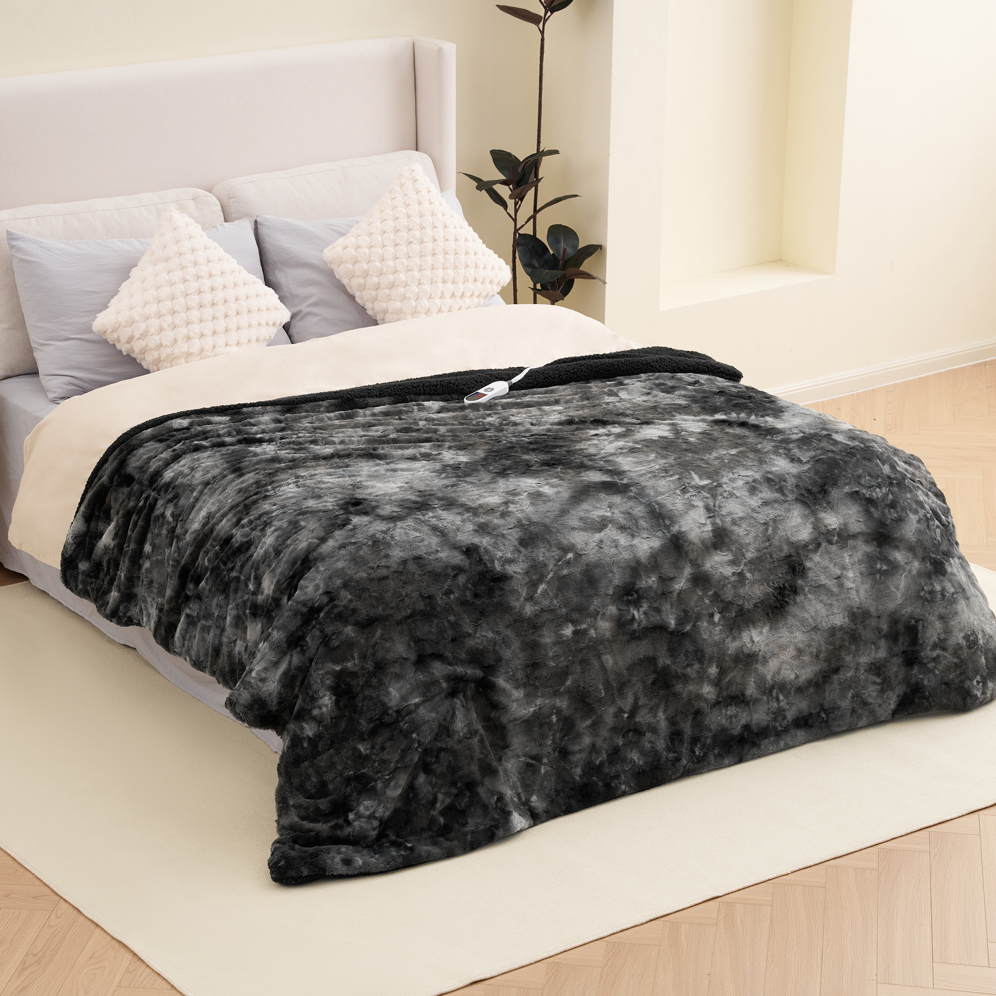 MARNUR Heated Blanket 72x84 Faux Fur Tie-Dye Black photo 2