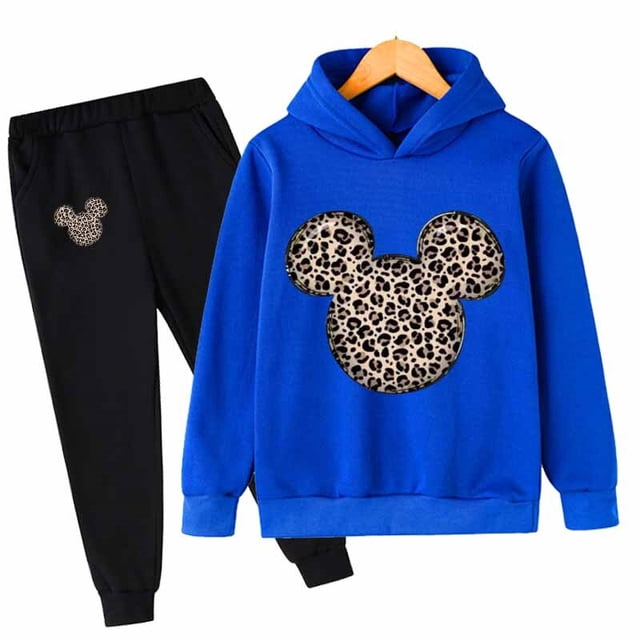 Conjunto de 2 uds de sudaderas con capucha con estampado de Mickey y Minnie Mouse de Disney de dibujos animados, conjunto de ropa para niñas pequeñas, chándal para niños de 1 a 16 años, Suit130CM Gao Jinjia LED