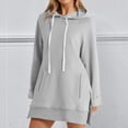 thumbnail image 2 of BODOAO Women Oversized Hoodie Dress Pullover Winter Kangaroo Pocket Split Hem Sweatshirt Fall Tops Casual Loungewear Warm Sweatshirt Long Sleeve O Neck Soft Solid Shirt Winter Sweatshirts Tops Grey S, 2 of 9