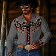 thumbnail image 2 of CONZONE Mens Western Cowboy Shirts Long Sleeve Buttons Down Shirts for Men Trendy Embroidered Lapel Soft Lightweight Tops, 2 of 4