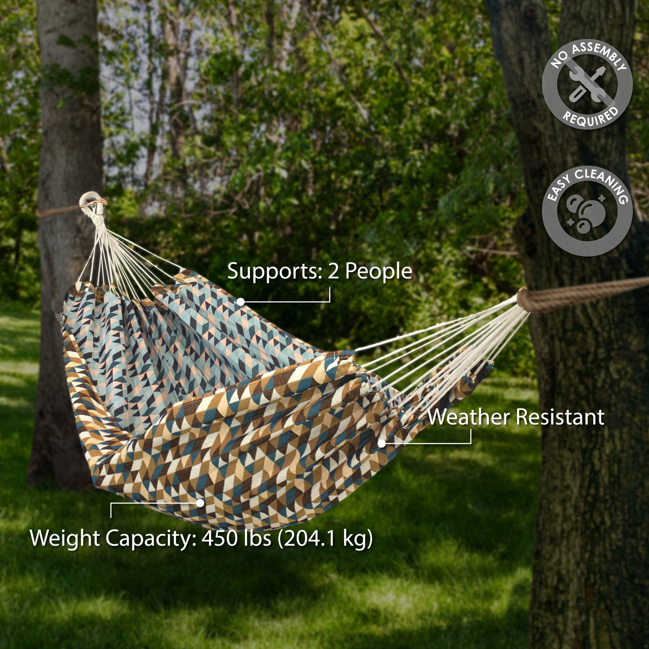 Sunnydaze Outdoor Jacquard Double Hammock - Geometric Jumble