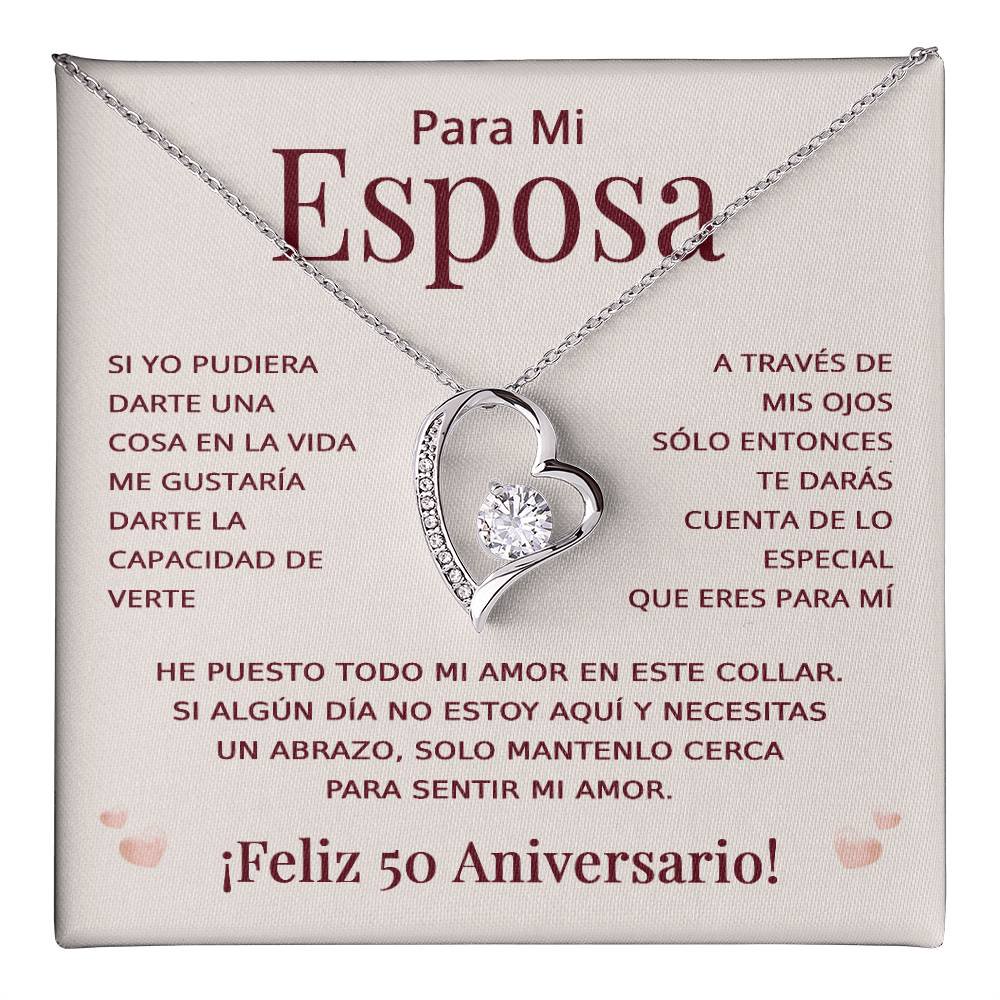 Regalo 50 Aniversario para Esposa - Collar Amor Eterno - Bodas de Oro - To My Wife Necklace in Spanish Title: 14k White Gold Finish, Box Choice: Standard Box