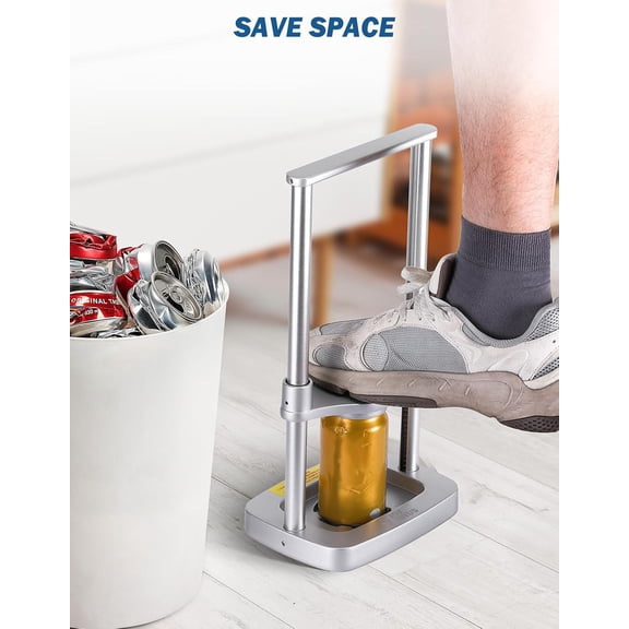 Can Crusher, Foot Operated Pedal Can Smasher with Spring Design, Metal Can , -Friendly Recycling Tool for Soda and Beer Cans, 12 oz - 24 oz Perfect for Camping/RV-Silver