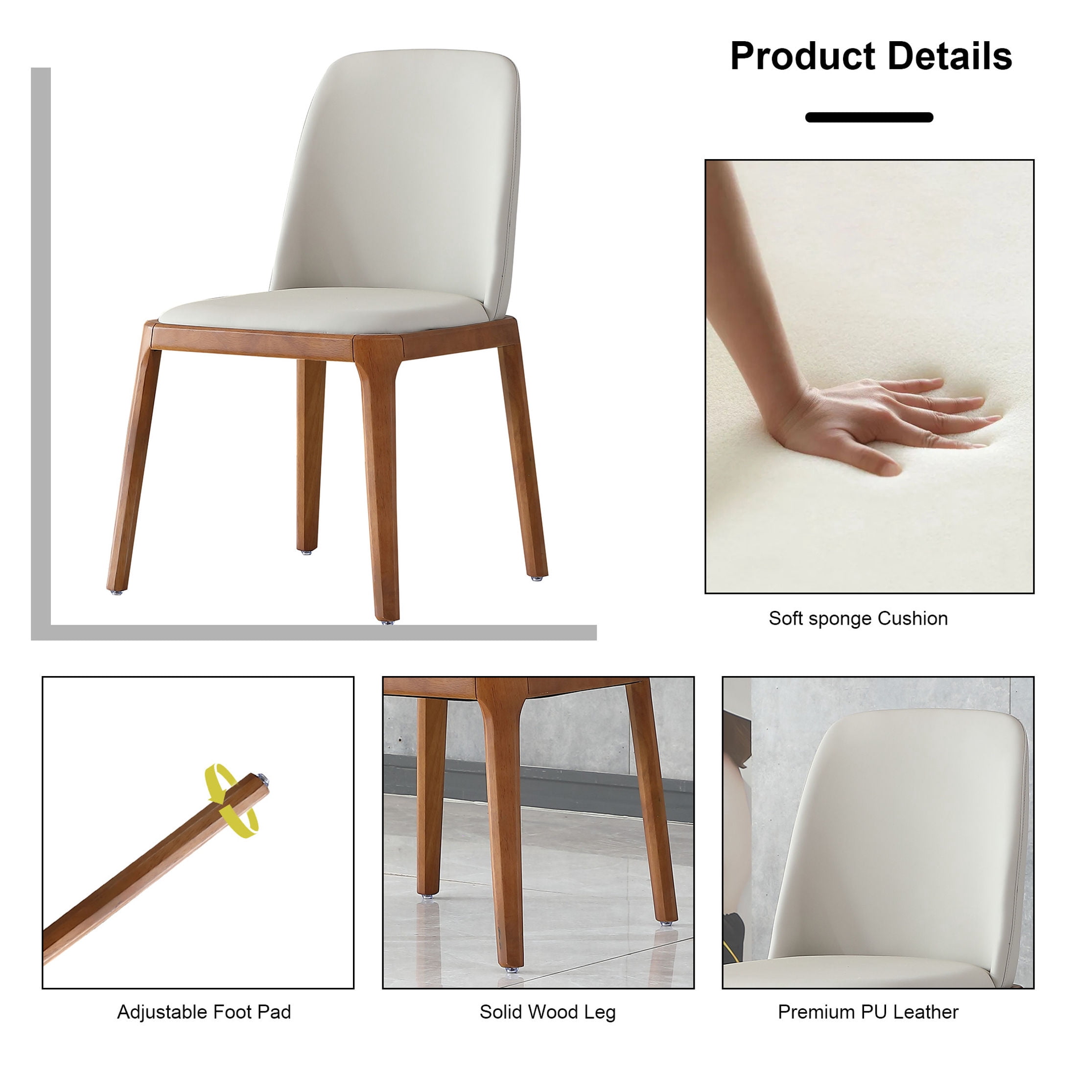 Noble House Modern PU Leather Dining Chairs Set of 2, Wooden Legs and Ergonomic Back, Gray