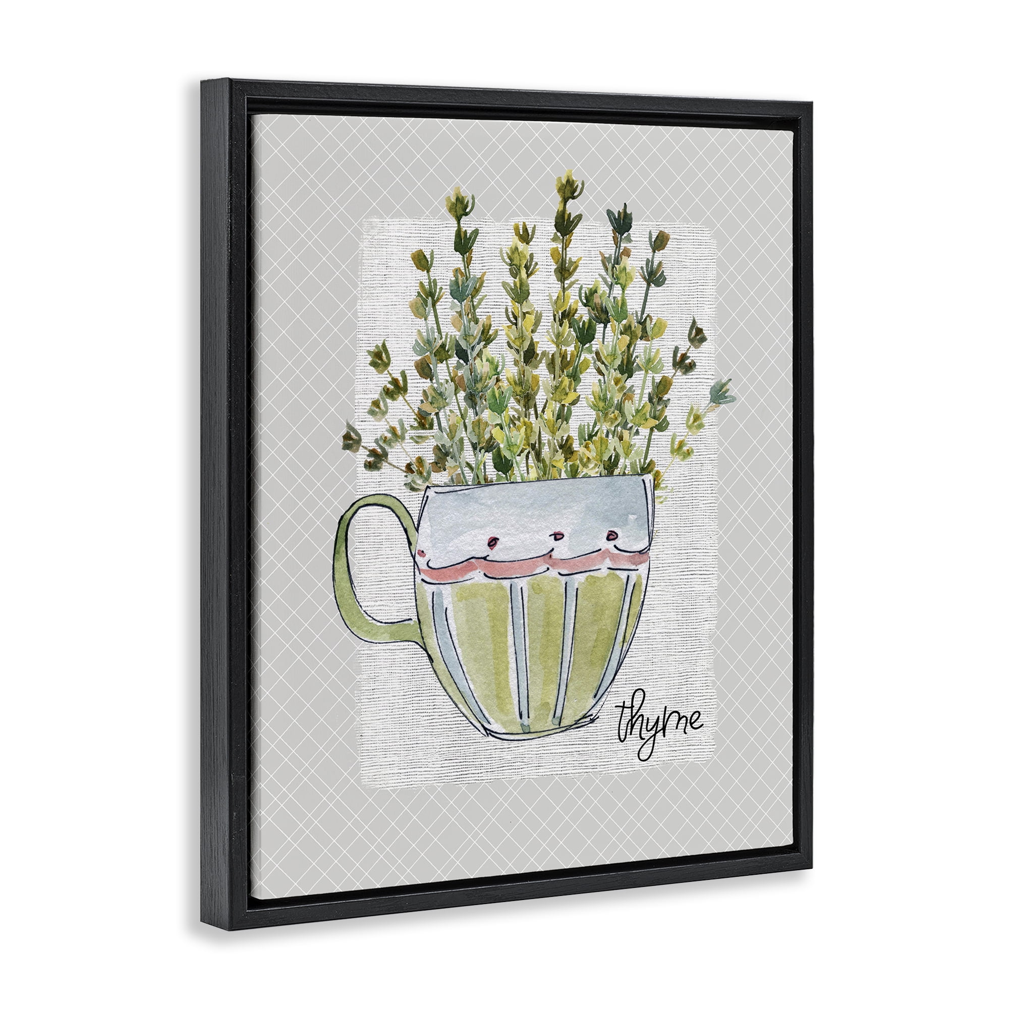 Stupell Industries Thyme Herb Mug Black Framed Floater Canvas Wall Art, design by Livi Finn