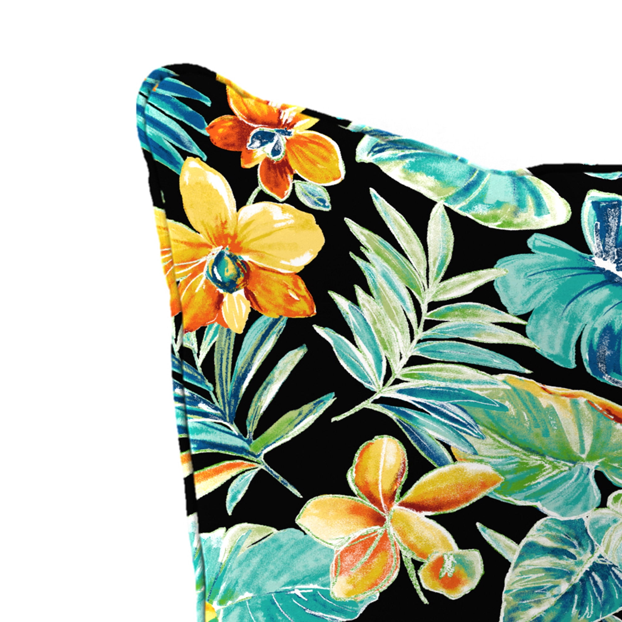 Jordan Manufacturing 46.5" x 24" Beachcrest Caviar Black Floral Rectangular Outdoor Deep Seat Chair Cushion Set with Welt