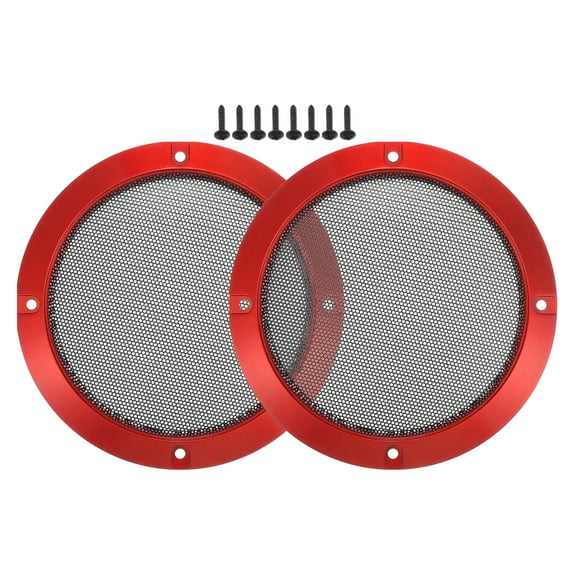 Unique Bargains 2 Pcs 5" Car Speaker Grills Cover Mesh Round 5 Inch Audio Subwoofer Protector with Screws Iron Red Black