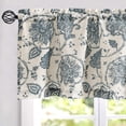 thumbnail image 4 of Curtainking Kitchen Valance 50 x 18 inch Linen Textured Floral Printed Small Window Valance 1 Panel Blue on Beige, 4 of 7