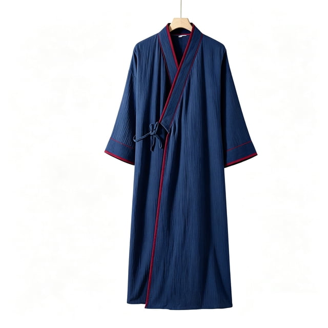 Mens Summer Robe Cotton Lightweight Bathrobe, Long Kimono Robe, Breathable Soft Bath Robe For Summer, Lounge & Shower Loose Fit Pajama