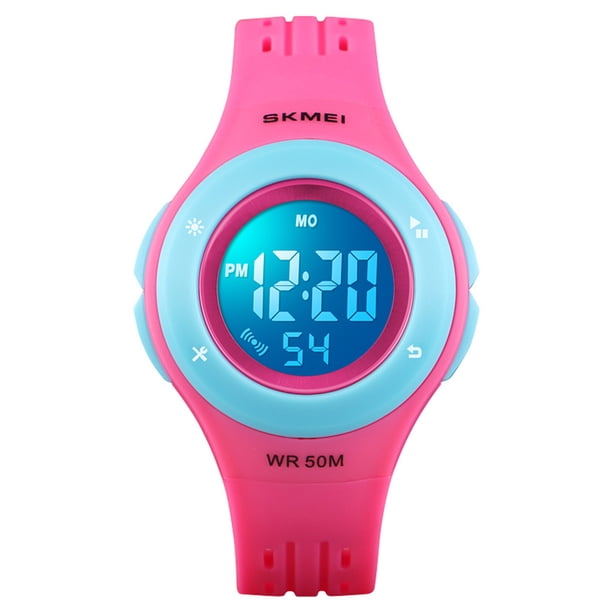 Niños Reloj digital Cronómetro Niños Impermeable Dial redondo Reloj de pulsera con alarma deportiva Retroiluminación LED kenally EL4552-04