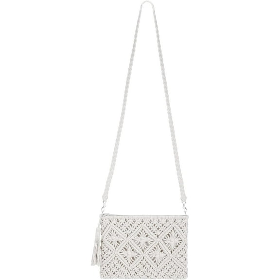 Kukuzhu Women Beach Shoulder Bag Woven Crossbody Bag Cotton Crochet Handmade Satchel Handbag Purse Bag for Summer