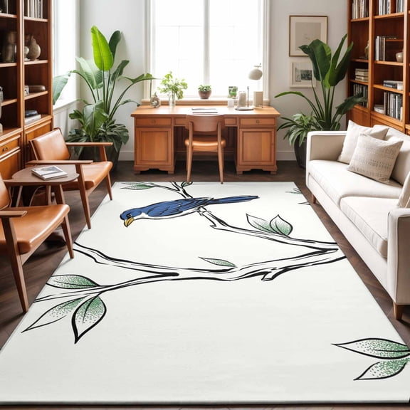 Area Rugs 5'x7', Spring Birds Carpet Runner Indoor Outdoor Rugs Home Decor Aesthetic, Vintage Botanical Branch Art Non Slip Mats Washable Accent Rug for Living Room Bedroom