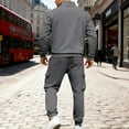 thumbnail image 5 of Men's Winter 2-Piece Set, Quarter-Zip Stand Collar Fleece Sweatshirt with Multi Pockets and Cargo Jogger Pants, Casual Workwear For Cold Weather,Dark Gray,L, 5 of 9