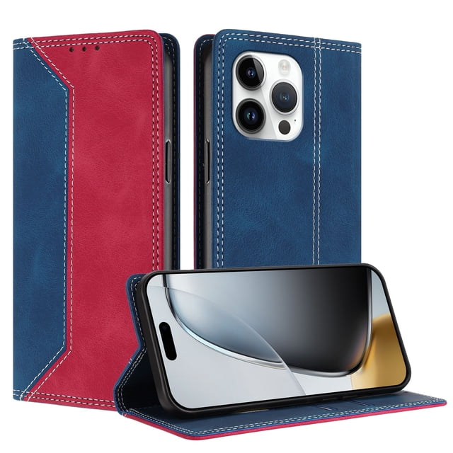 Funda FOXDOCK para iPhone 15 Pro de Cuero Premium Bicolor con Ranuras RFID, Carcasa Tipo Billetera Antigolpes y Soporte Plegable