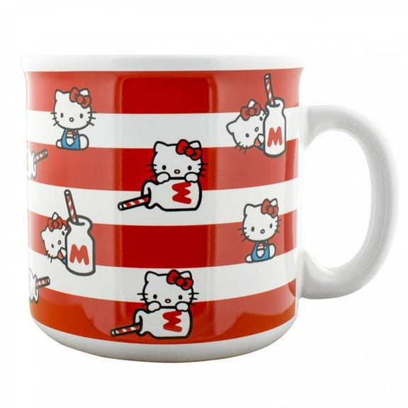 Hello Kitty 888039 20 oz Hello Kitty Milk Bottle Stripes Ceramic Camper Mug