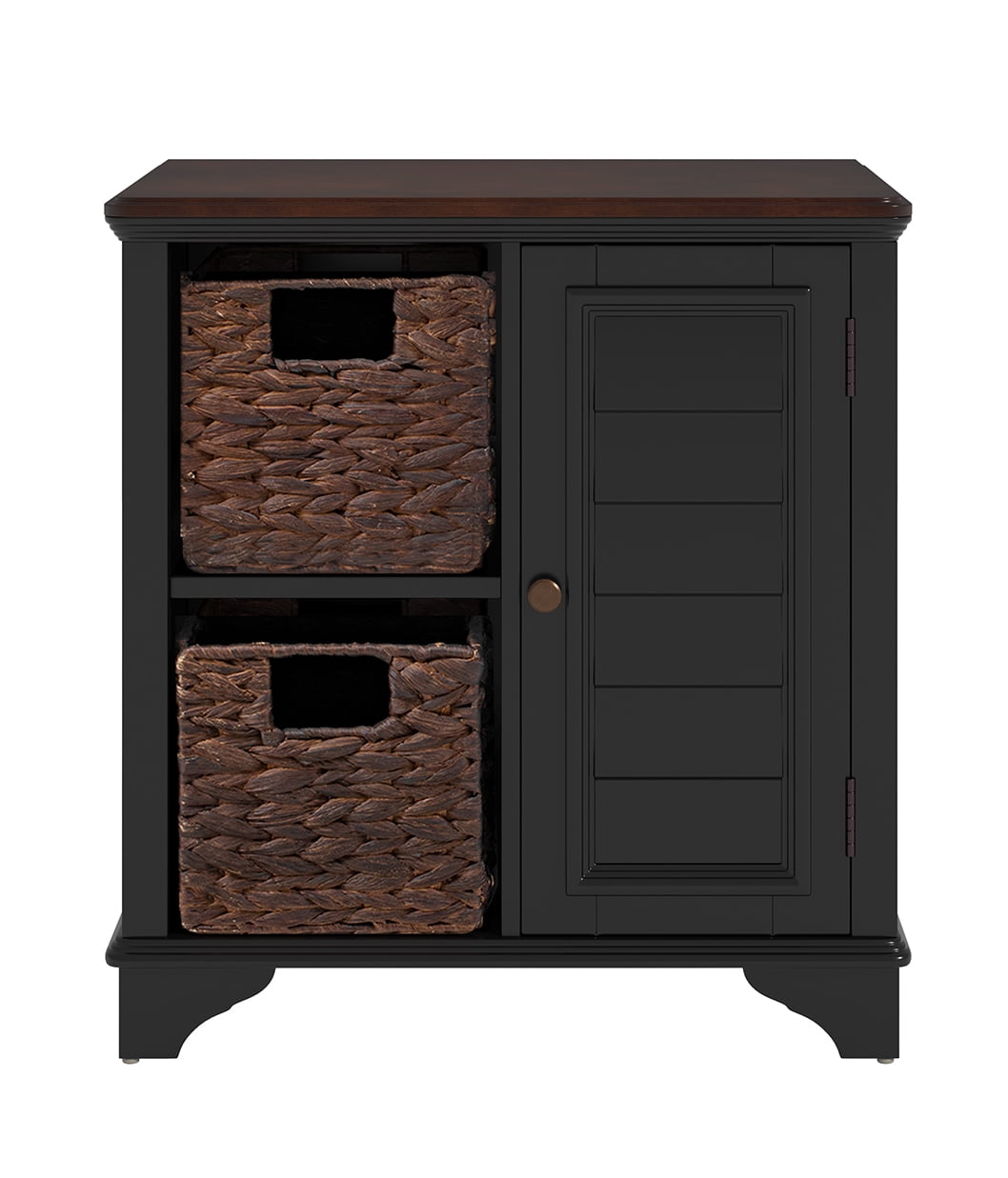 Farmhouse Nightstand,End Table Side Table with 2 Woven Grass Drawers Bedside Table for Bedroom,Closet,Dorm,Black