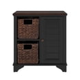 thumbnail image 4 of Harper & Bright Designs Rustic Square End Table with Storage, Small Coffee Table with 2 Woven Grass Baskets, Wood Side Table with Shelf and Door for Living Room, Black, 4 of 9