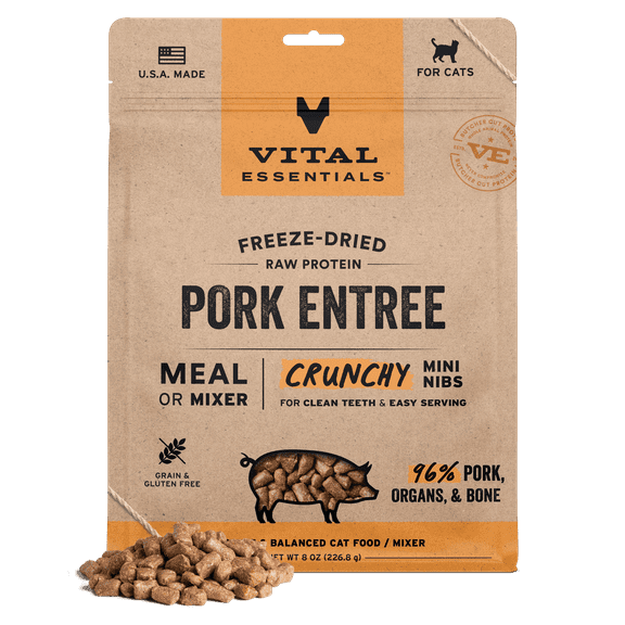 Vital Essentials Freeze-Dried Raw Pork Meal or Mixer Cat Food Crunchy Nibs, 8 oz