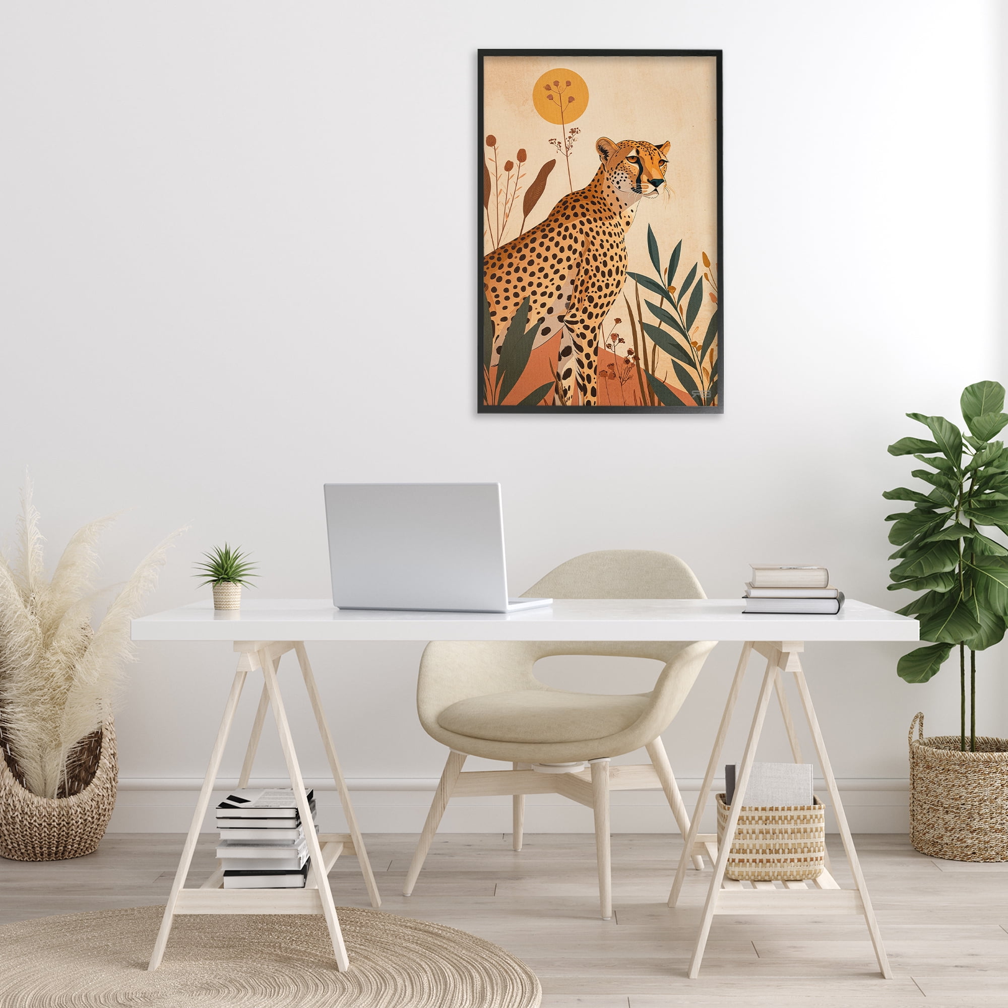 Stupell Industries Cheetah & Boho Plants Animals & Insects Painting Black Framed Art Print Wall Art, 20 x 30
