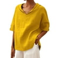 thumbnail image 2 of Women T Shirt Solid Color Linen Loose Top T Shirt Womens Tops Yellow L, 2 of 5