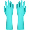 thumbnail image 2 of Guantes de limpieza reutilizables para lavavajillas sin látex, forro de algodón, guantes de cocina, 2 pares (morado+azul, mediano), 2 of 5