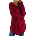 thumbnail image 1 of LUXUR T-shirt pour Femmes, T-shirt Uni, T-shirt à Rayures, Hauts Unis, Chandail à Manches Longues, Rouge, P, 1 of 2