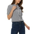 thumbnail image 4 of MODA NOVA Plaid Blouse for Juniors' Bow Tie Neck Puff Short Sleeve Gingham Shirt Tops, 4 of 5