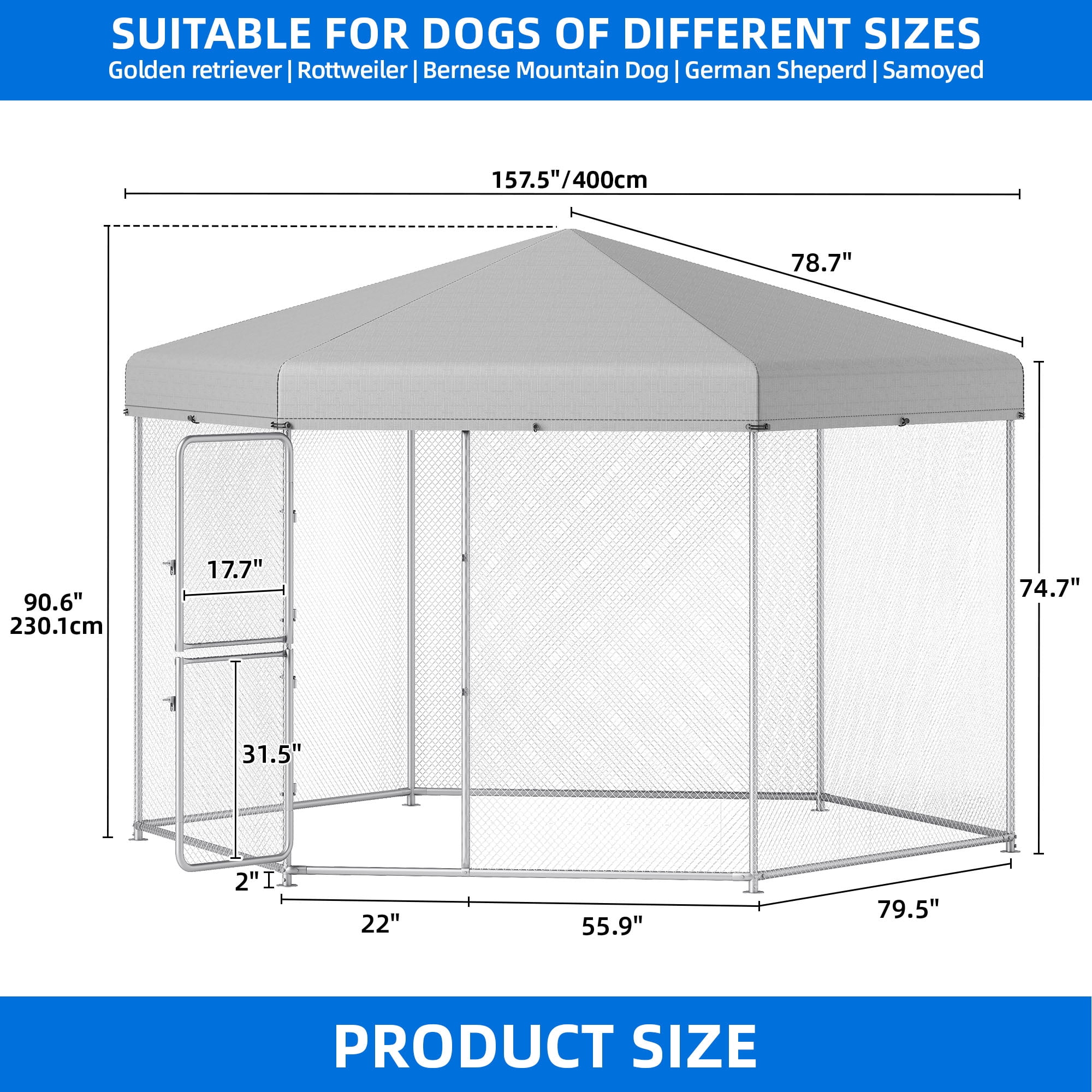 Dextrus XXL Heavy-Duty Outdoor Dog Kennel with UV-Resistant Roof & Lock - 13.1×11.2×7.6FT Reinforced Pet Pen House for Yard, Medium & Large Dogs Playpen with Dual-Door Design
