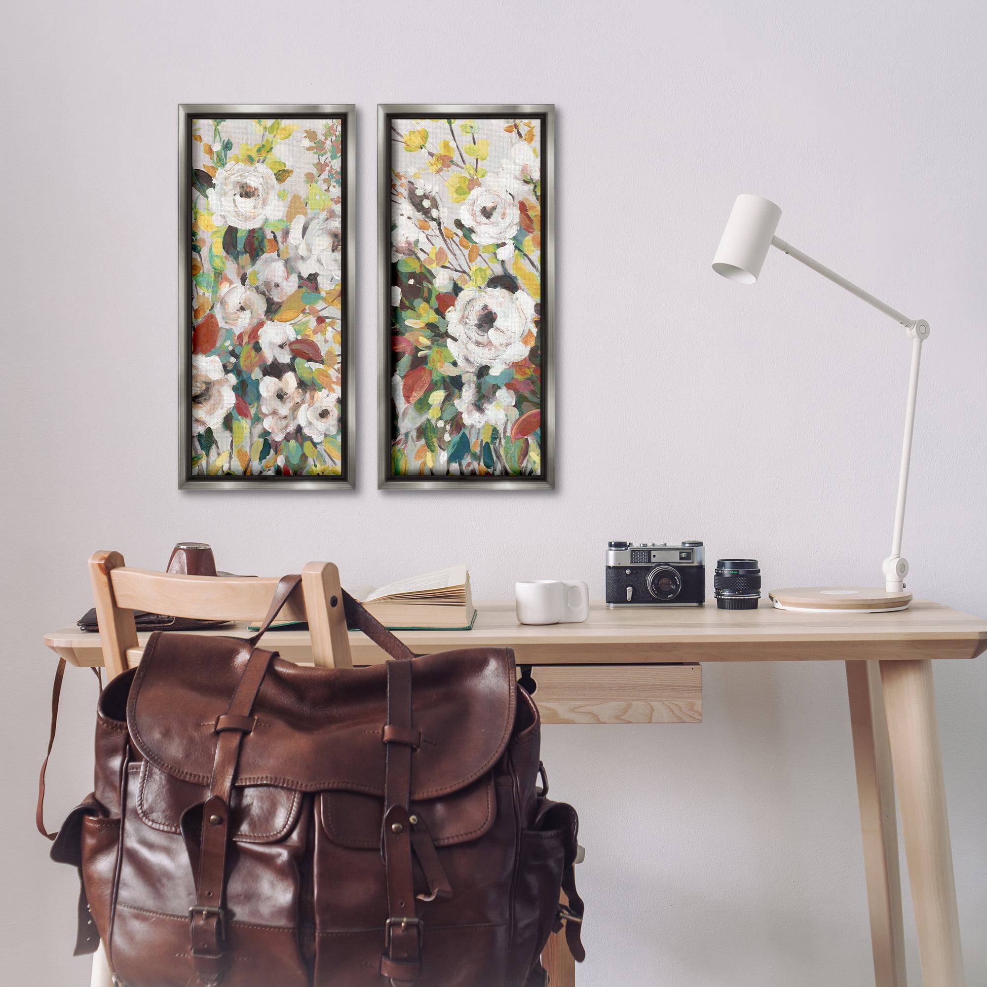 Stupell Industries Bright Cottage Gardens Plants & Flowers Painting Gray Floater Framed Canvas Art Print Wall Art, 11 x 25, Set of 2