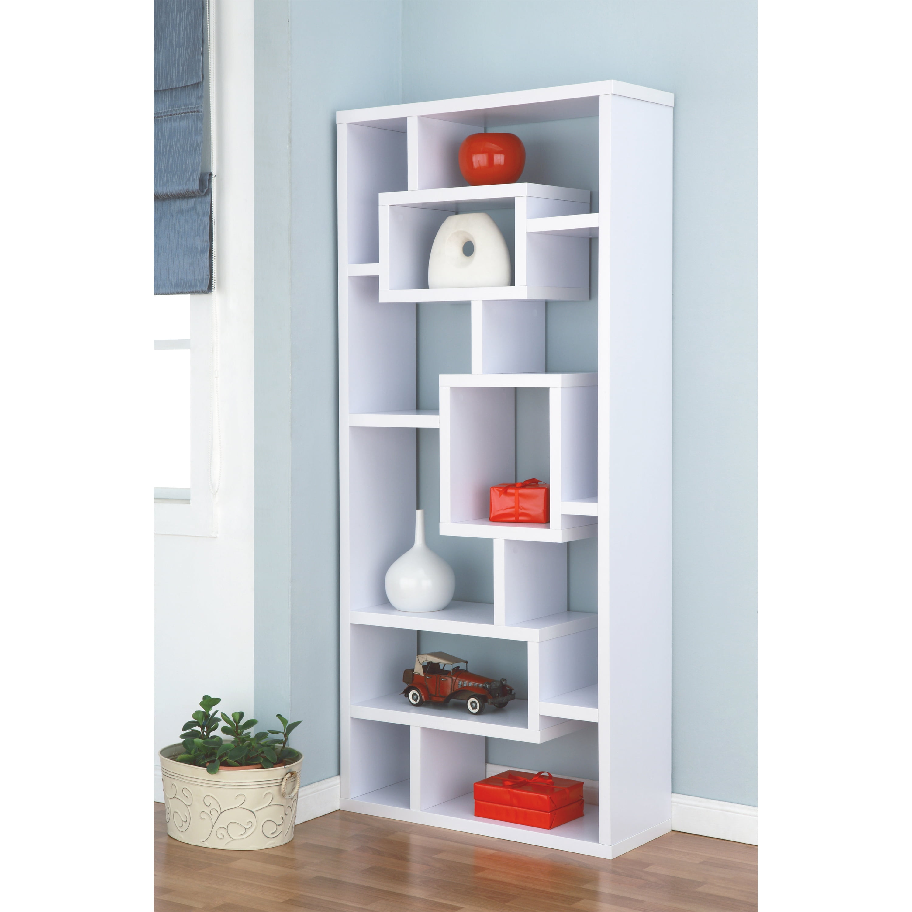 Furniture of America Aix Modern 16-Shelf Geometric Bookcase, White