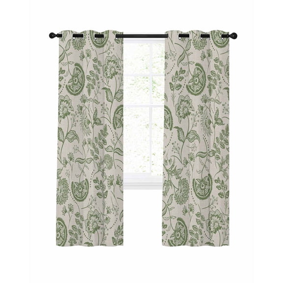 Farmhouse Sage Green Floral Blackout Curtains for Bedroom Living Room, Linen Boho Flower Rustic Country 39 In Long Thermal Insulated Room Darkening Drapes Grommet Window Treatments, 27.5 x 39 In