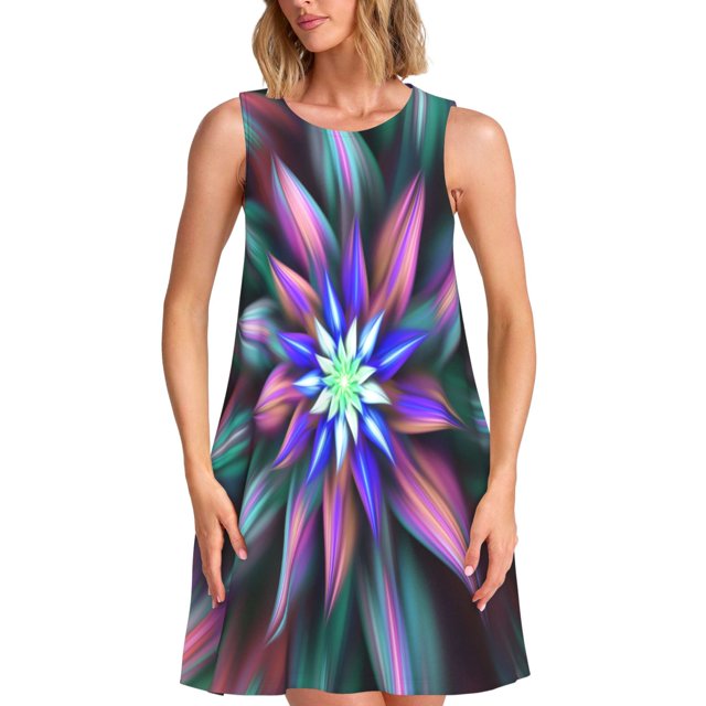 Balery Colored Abstract Vestidos de verano para mujer con estampado: vestido holgado sin mangas, vestido playero informal y cómodo para días calurosos.