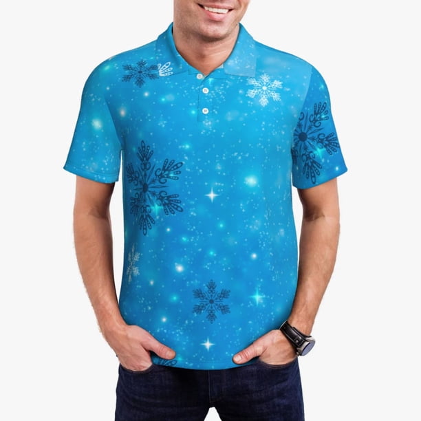 Fotbe Winter With Snowflakes Camiseta Polo de Golf para Hombre con Estampado – Camisa Deportiva Transpirable con Cuello Abotonado-Large