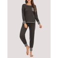 thumbnail image 4 of Pyjamas pour Femmes, Ensemble de Pyjamas 2 Pcs pour Femmes Rayé Col Rond Manches Longues Pantalon Poche Vêtements de Nuit Décontractés, 4 of 8