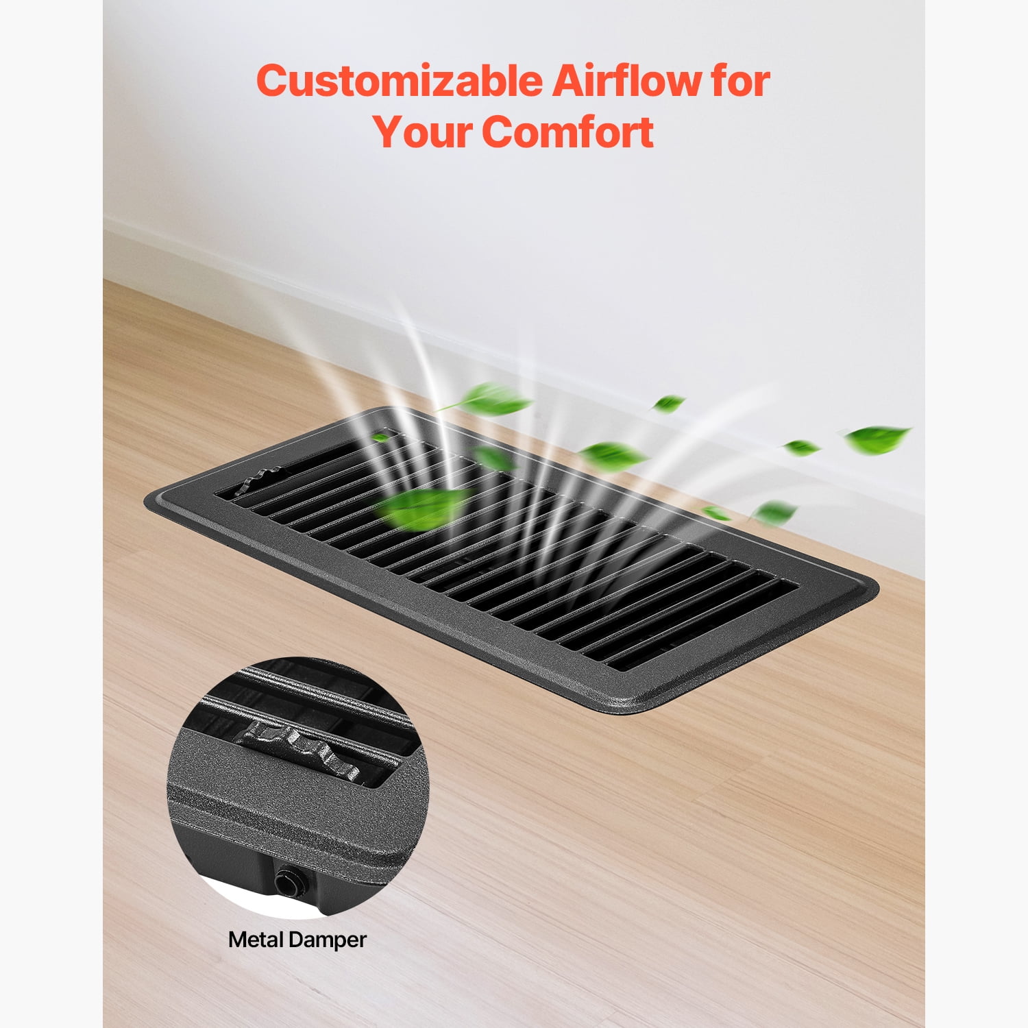KFFKFF 4 x 10 Inch Floor Registers, Set of 12 Vent Grilles, HAVC Robust Walkable Iron Floor Vents, Conveniently Modifiable Rust-Resistant Air Vents Deflector with Metal Damper