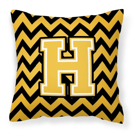 Letter H Chevron Black and Gold Fabric Decorative Pillow